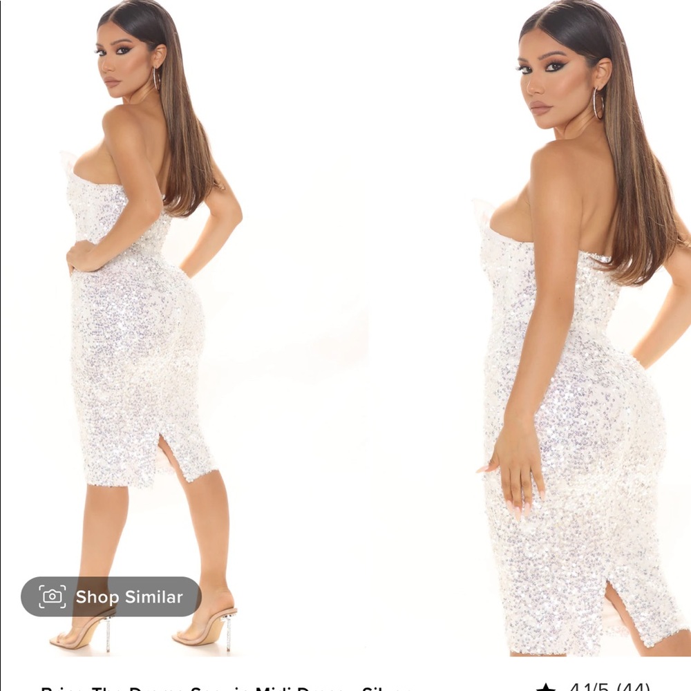 FashionNova Silver Sequin MIDI dress Small NWT